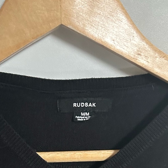 Rudsak black pullover sweater with leather pocket and leather shoulder patches - Picture 4 of 5